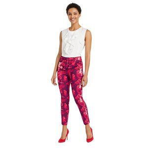 Banana Republic 10 Lauren Wren Scott Red Black Pink Floral Skinny Pants
